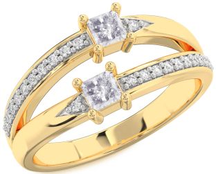 Salt & Pepper Diamond Gold Silver Princess Two Stone Ring