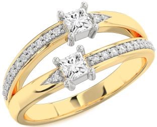 Diamond Platinum & Yellow Gold Princess Two Stone Ring