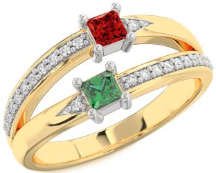 Diamond Platinum & Yellow Gold Princess Two Stone Promise Ring