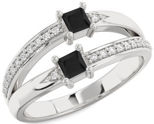 Black Diamond Silver Princess Two Stone Ring