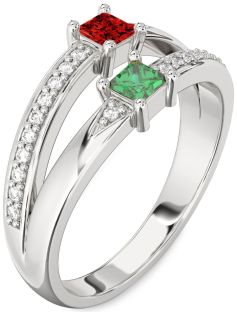 Diamond Silver Princess Two Stone Promise Ring