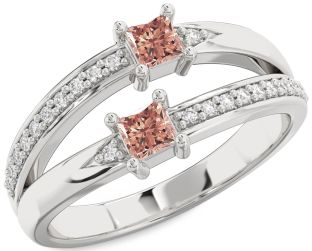 Diamond Morganite Silver Princess Two Stone Ring