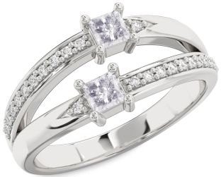 Salt & Pepper Diamond Silver Princess Two Stone Ring