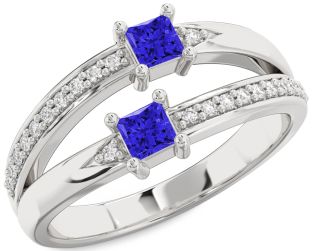 Diamond Tanzanite Silver Princess Two Stone Ring