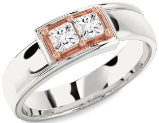 Men's Diamond White Rose Gold Princess Two Stone Ring