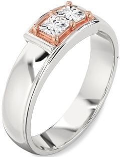 Men's Diamond Platinum & Rose Gold Princess Two Stone Band Ring