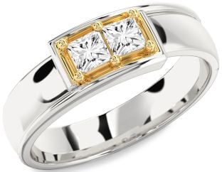 Men's Diamond Silver & 10K gold Princess Two Stone Ring