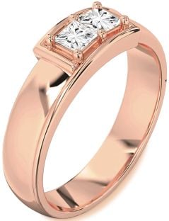 Men's Diamond Rose Gold Princess Two Stone Band Ring