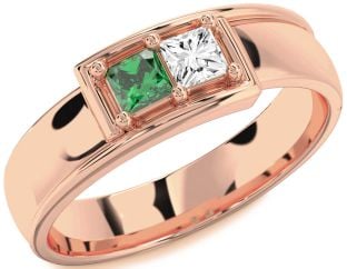 Men's Rose Gold Princess Two Stone Promise Ring