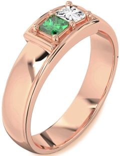 Men's Rose Gold Princess Two Stone Promise Band Ring