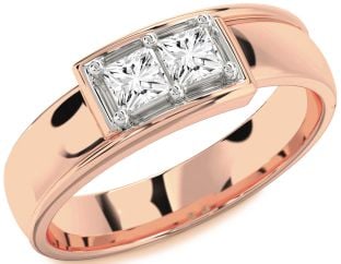 Men's Diamond White Rose Gold Princess Two Stone Ring