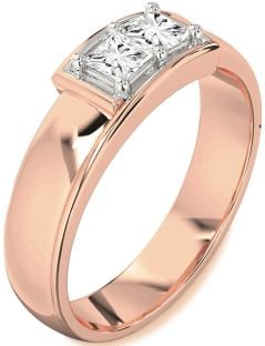 Men's Diamond Platinum & Rose Gold Princess Two Stone Band Ring