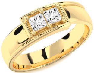 Men's Diamond Gold Princess Two Stone Ring