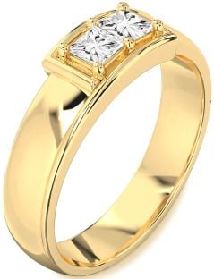 Men's Diamond Gold Princess Two Stone Band Ring