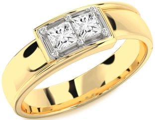 Men's Diamond White Yellow Gold Princess Two Stone Ring