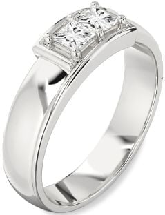 Men's Diamond Platinum Princess Two Stone Band Ring