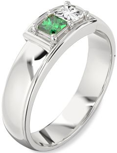 Men's Platinum Princess Two Stone Promise Band Ring