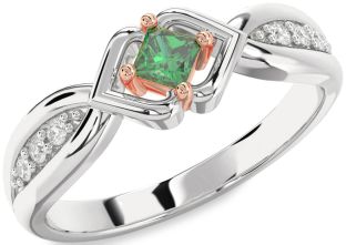 Diamond Emerald White Rose Gold Princess Promise Ring