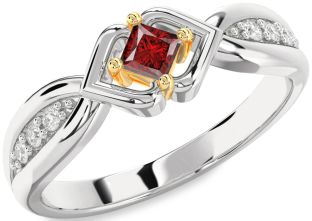 Diamond Ruby Silver & 10K gold Princess Promise Ring