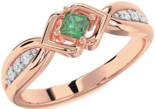 Diamond Emerald Rose Gold Princess Promise Ring