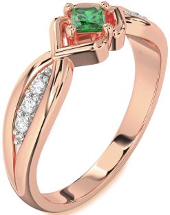 Diamond Emerald Rose Gold Princess Promise Ring