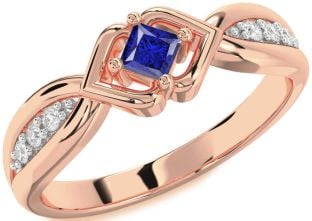 Diamond Blue Sapphire Rose Gold Silver Princess Promise Ring