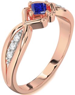 Diamond Blue Sapphire Rose Gold Princess Promise Ring