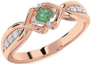 Diamond Emerald White Rose Gold Princess Promise Ring