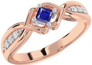 Diamond Blue Sapphire Rose Gold Silver Princess Promise Ring