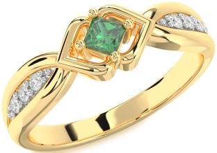 Diamond Emerald Gold Princess Promise Ring