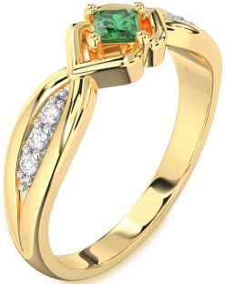 Diamond Emerald Gold Princess Promise Ring