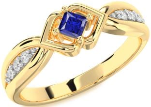 Diamond Blue Sapphire Gold Princess Promise Ring
