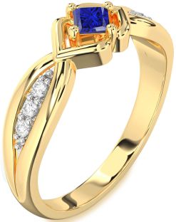 Diamond Blue Sapphire Gold Princess Promise Ring