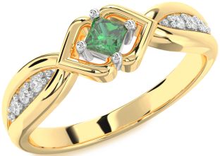 Diamond Emerald White Yellow Gold Princess Promise Ring