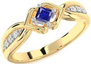 Diamond Blue Sapphire Gold Silver Princess Promise Ring