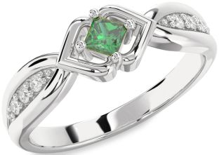 Diamond Emerald Platinum Princess Promise Ring