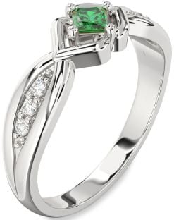 Diamond Emerald White Gold Princess Promise Ring