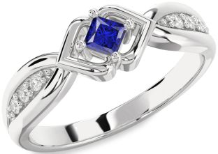 Diamond Blue Sapphire White Gold Princess Promise Ring