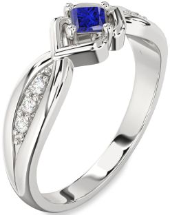Diamond Blue Sapphire Platinum Princess Promise Ring