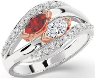 Diamond White Rose Gold Marquise Two Stone Promise Ring