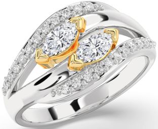 Diamond Silver & 10K gold Marquise Two Stone Ring