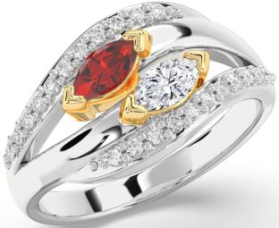 Diamond Silver & 10K gold Marquise Two Stone Promise Ring