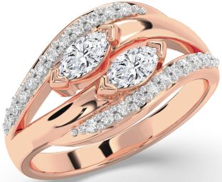 Diamond Rose Gold Marquise Two Stone Ring