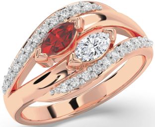 Diamond Rose Gold Silver Marquise Two Stone Promise Ring