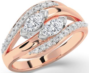 Diamond White Rose Gold Marquise Two Stone Ring