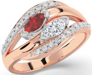 Diamond Rose Gold Silver Marquise Two Stone Promise Ring