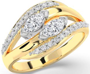 Diamond White Yellow Gold Marquise Two Stone Ring