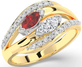 Diamond White Yellow Gold Marquise Two Stone Promise Ring
