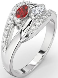 Diamond Silver Marquise Two Stone Promise Ring