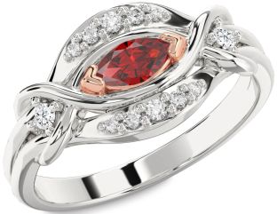 Diamond Ruby Silver & 10K Rose Gold Marquise Promise Ring